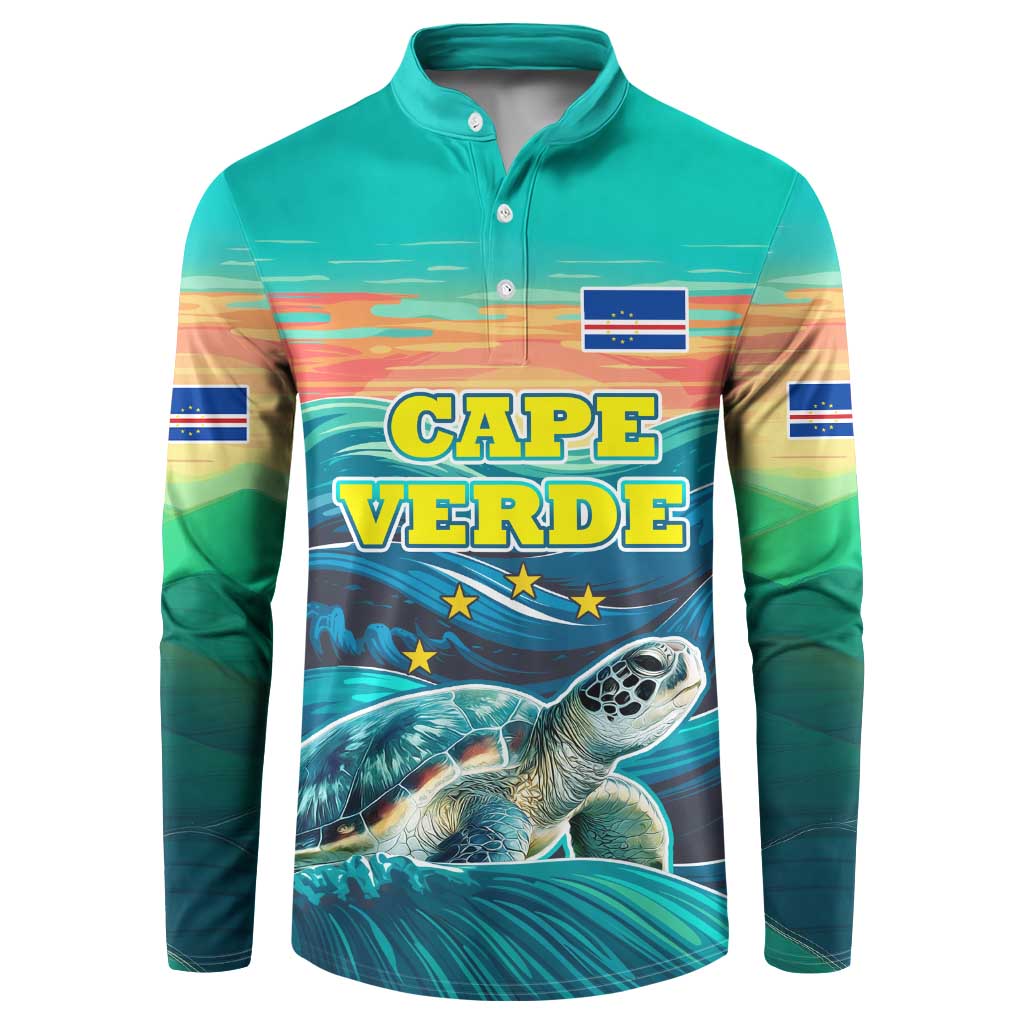 Cape Verde Button Sweatshirt with Loggerhead Sea Turtle Ocean Sunset Spirit