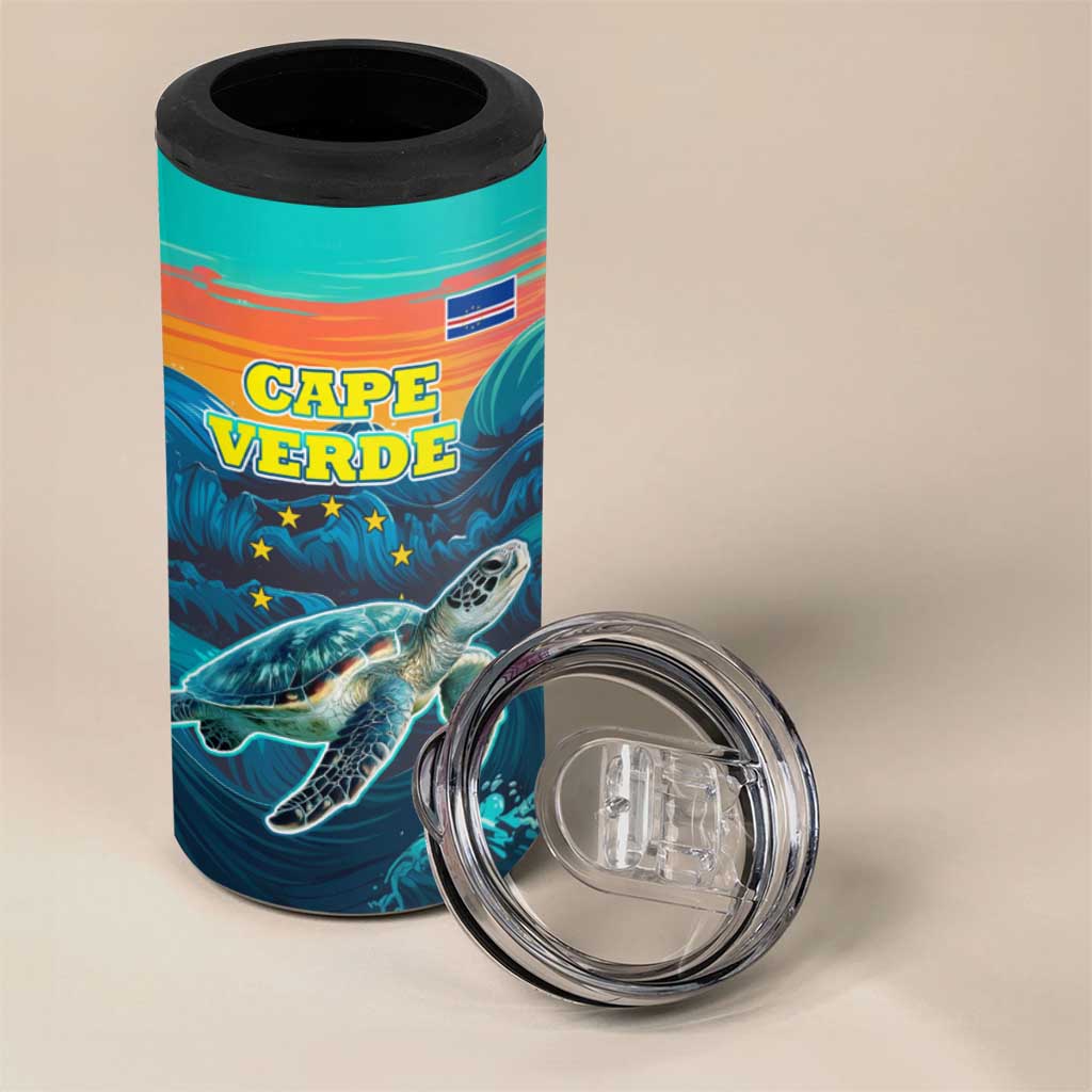Cape Verde 4 in 1 Can Cooler Tumbler with Loggerhead Sea Turtle Ocean Sunset Spirit