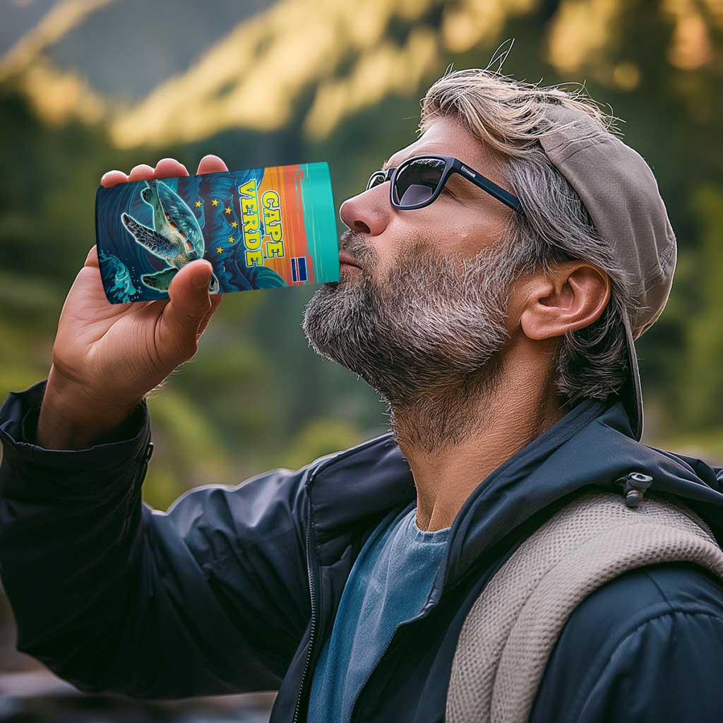 Cape Verde 4 in 1 Can Cooler Tumbler with Loggerhead Sea Turtle Ocean Sunset Spirit