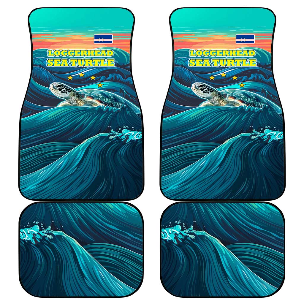 Cape Verde Car Mats with Loggerhead Sea Turtle Ocean Sunset Spirit