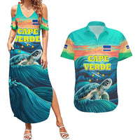 Cape Verde Couples Matching Summer Maxi Dress and Hawaiian Shirt with Loggerhead Sea Turtle Ocean Sunset Spirit