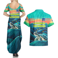 Cape Verde Couples Matching Summer Maxi Dress and Hawaiian Shirt with Loggerhead Sea Turtle Ocean Sunset Spirit