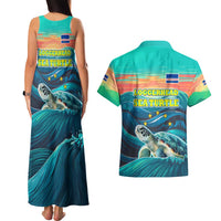 Cape Verde Couples Matching Tank Maxi Dress and Hawaiian Shirt with Loggerhead Sea Turtle Ocean Sunset Spirit