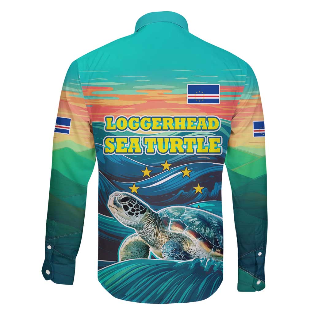 Cape Verde Family Matching Long Sleeve Bodycon Dress and Hawaiian Shirt with Loggerhead Sea Turtle Ocean Sunset Spirit