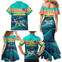 Cape Verde Family Matching Mermaid Dress and Hawaiian Shirt with Loggerhead Sea Turtle Ocean Sunset Spirit