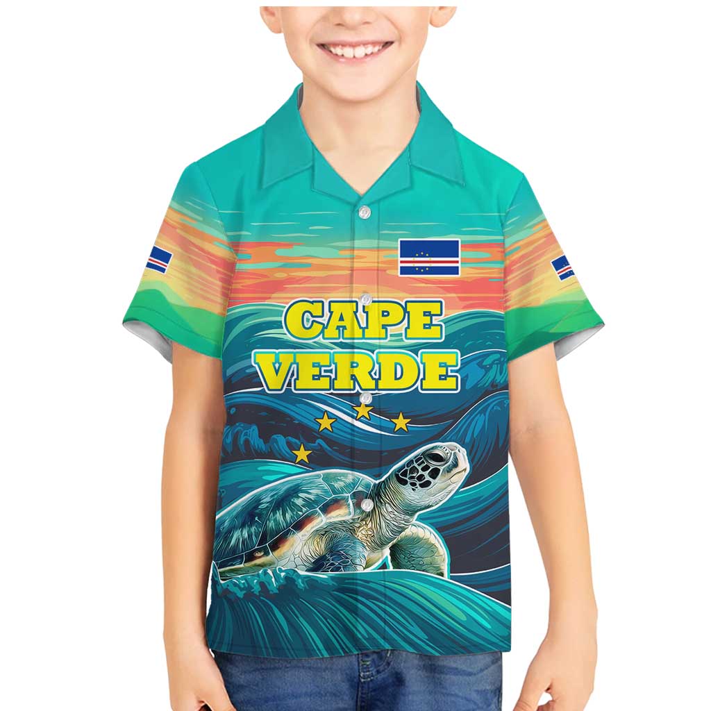Cape Verde Family Matching Mermaid Dress and Hawaiian Shirt with Loggerhead Sea Turtle Ocean Sunset Spirit