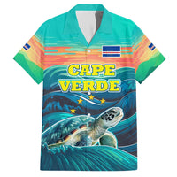 Cape Verde Family Matching Off The Shoulder Long Sleeve Dress and Hawaiian Shirt with Loggerhead Sea Turtle Ocean Sunset Spirit