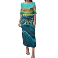 Cape Verde Family Matching Puletasi and Hawaiian Shirt with Loggerhead Sea Turtle Ocean Sunset Spirit