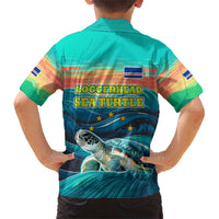 Cape Verde Family Matching Short Sleeve Bodycon Dress and Hawaiian Shirt with Loggerhead Sea Turtle Ocean Sunset Spirit