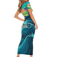 Cape Verde Family Matching Short Sleeve Bodycon Dress and Hawaiian Shirt with Loggerhead Sea Turtle Ocean Sunset Spirit