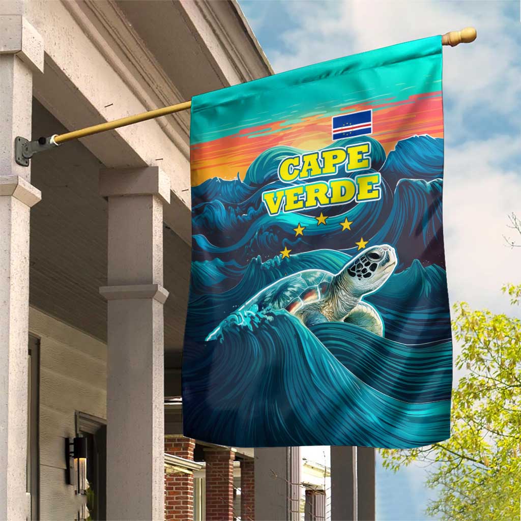 Cape Verde Garden Flag with Loggerhead Sea Turtle Ocean Sunset Spirit
