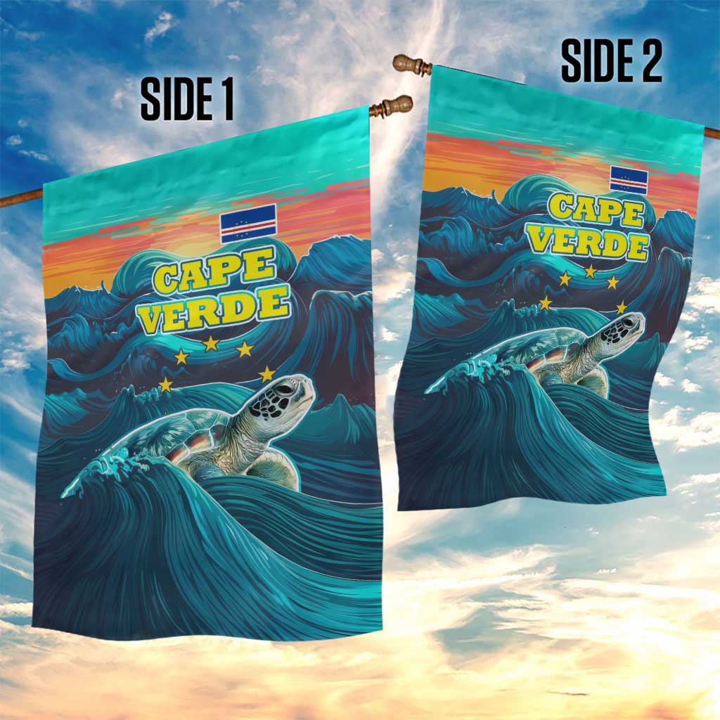 Cape Verde Garden Flag with Loggerhead Sea Turtle Ocean Sunset Spirit