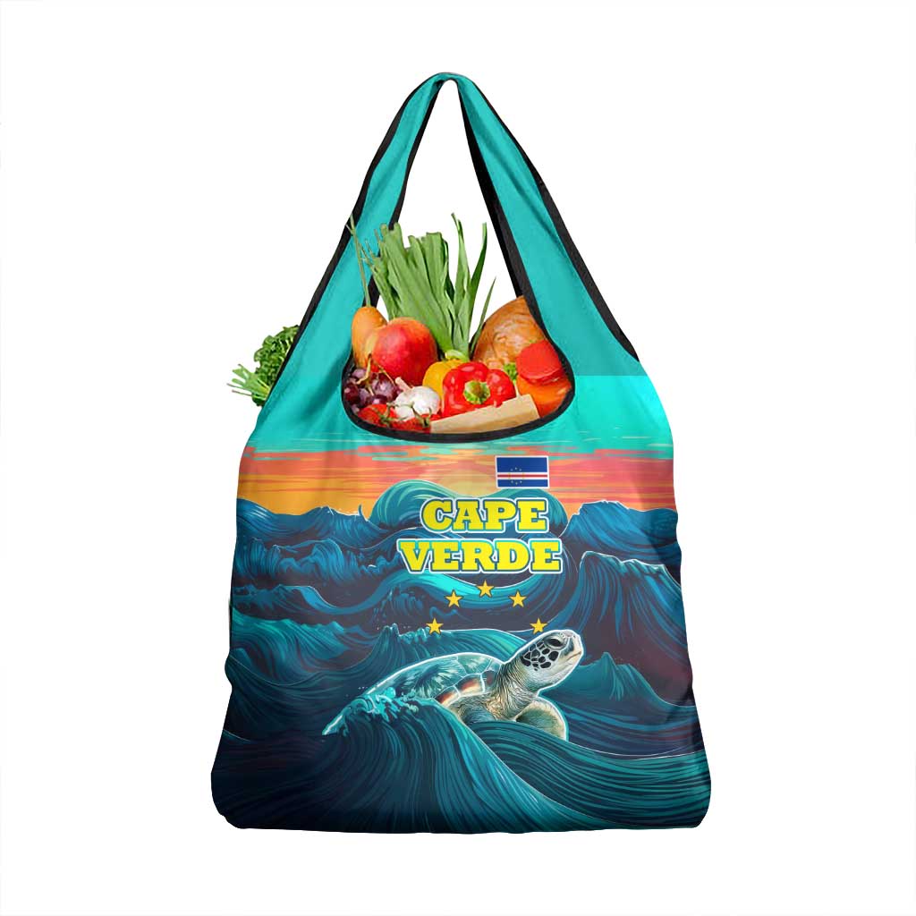 Cape Verde Grocery Bag with Loggerhead Sea Turtle Ocean Sunset Spirit