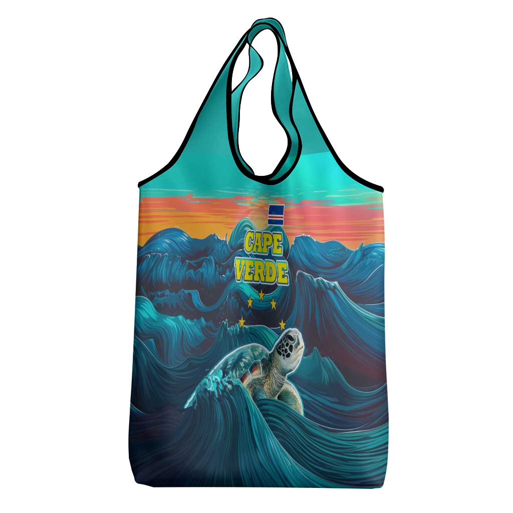 Cape Verde Grocery Bag with Loggerhead Sea Turtle Ocean Sunset Spirit
