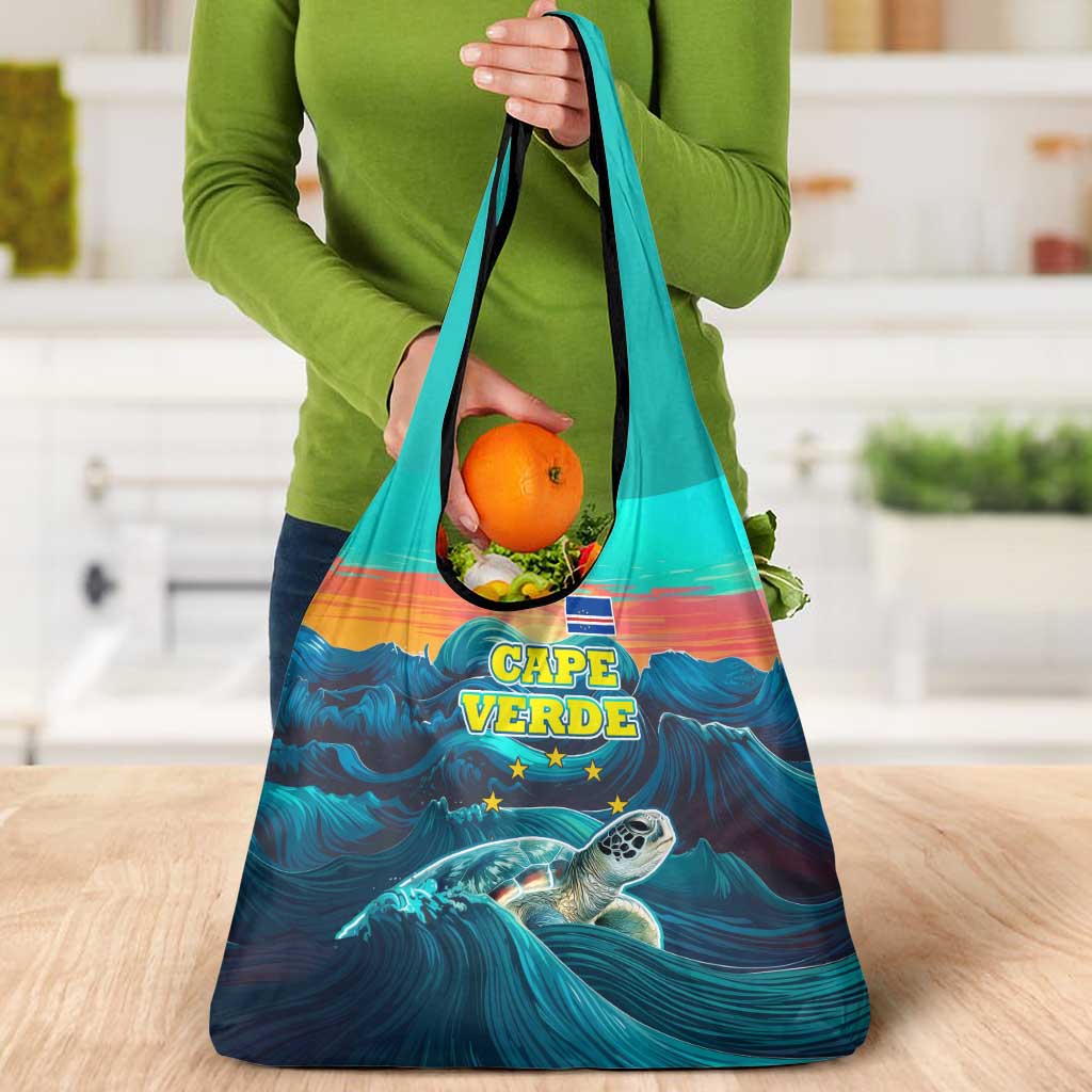 Cape Verde Grocery Bag with Loggerhead Sea Turtle Ocean Sunset Spirit