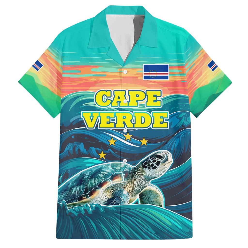 Cape Verde Hawaiian Shirt with Loggerhead Sea Turtle Ocean Sunset Spirit