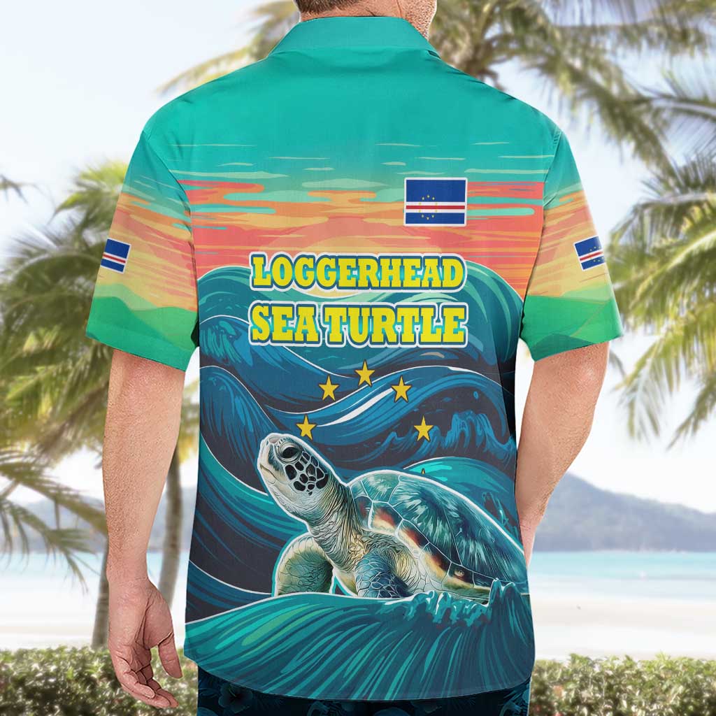 Cape Verde Hawaiian Shirt with Loggerhead Sea Turtle Ocean Sunset Spirit