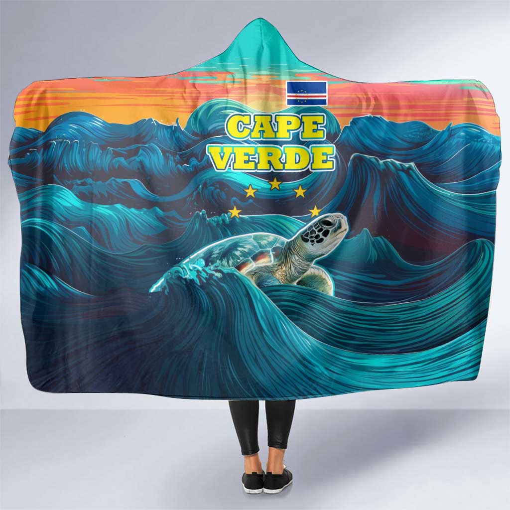 Cape Verde Hooded Blanket with Loggerhead Sea Turtle Ocean Sunset Spirit