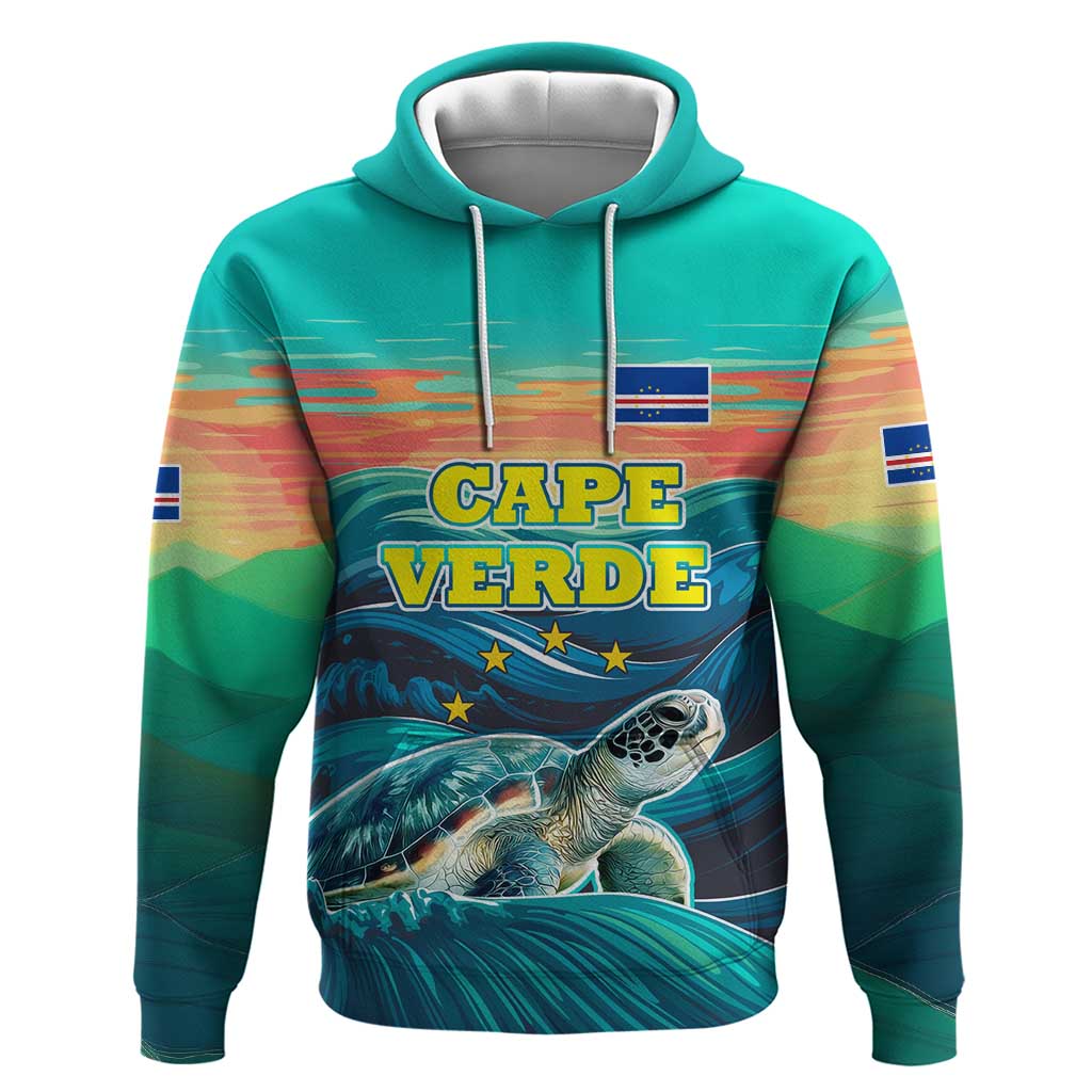 Cape Verde Hoodie with Loggerhead Sea Turtle Ocean Sunset Spirit