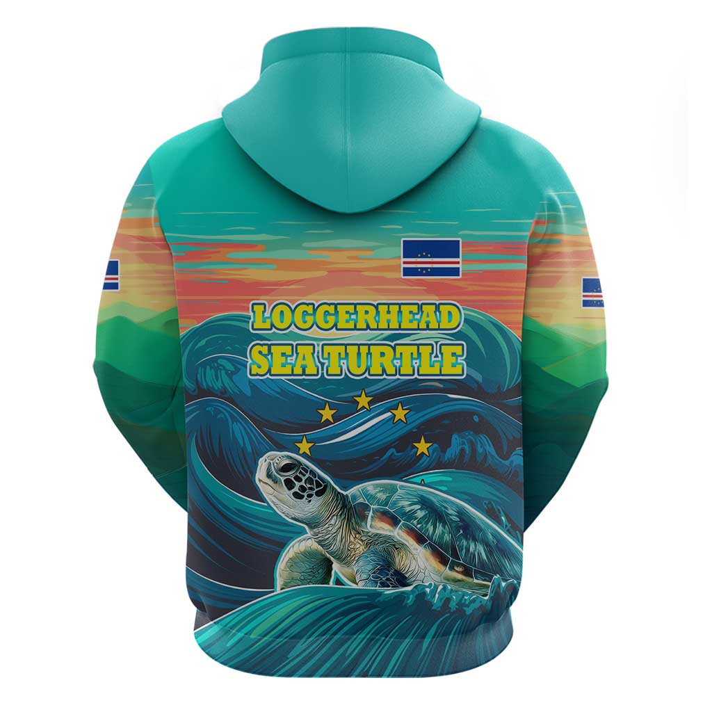 Cape Verde Hoodie with Loggerhead Sea Turtle Ocean Sunset Spirit