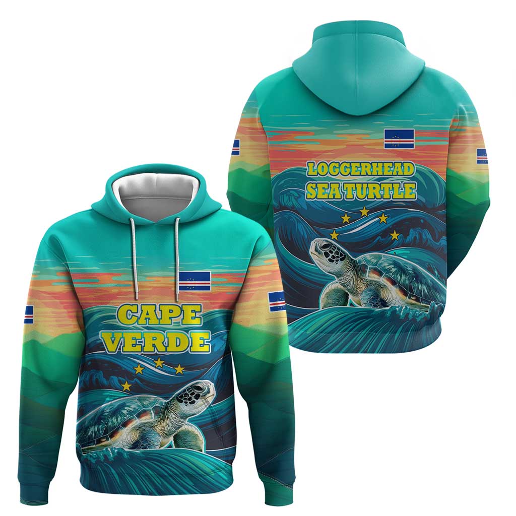 Cape Verde Hoodie with Loggerhead Sea Turtle Ocean Sunset Spirit