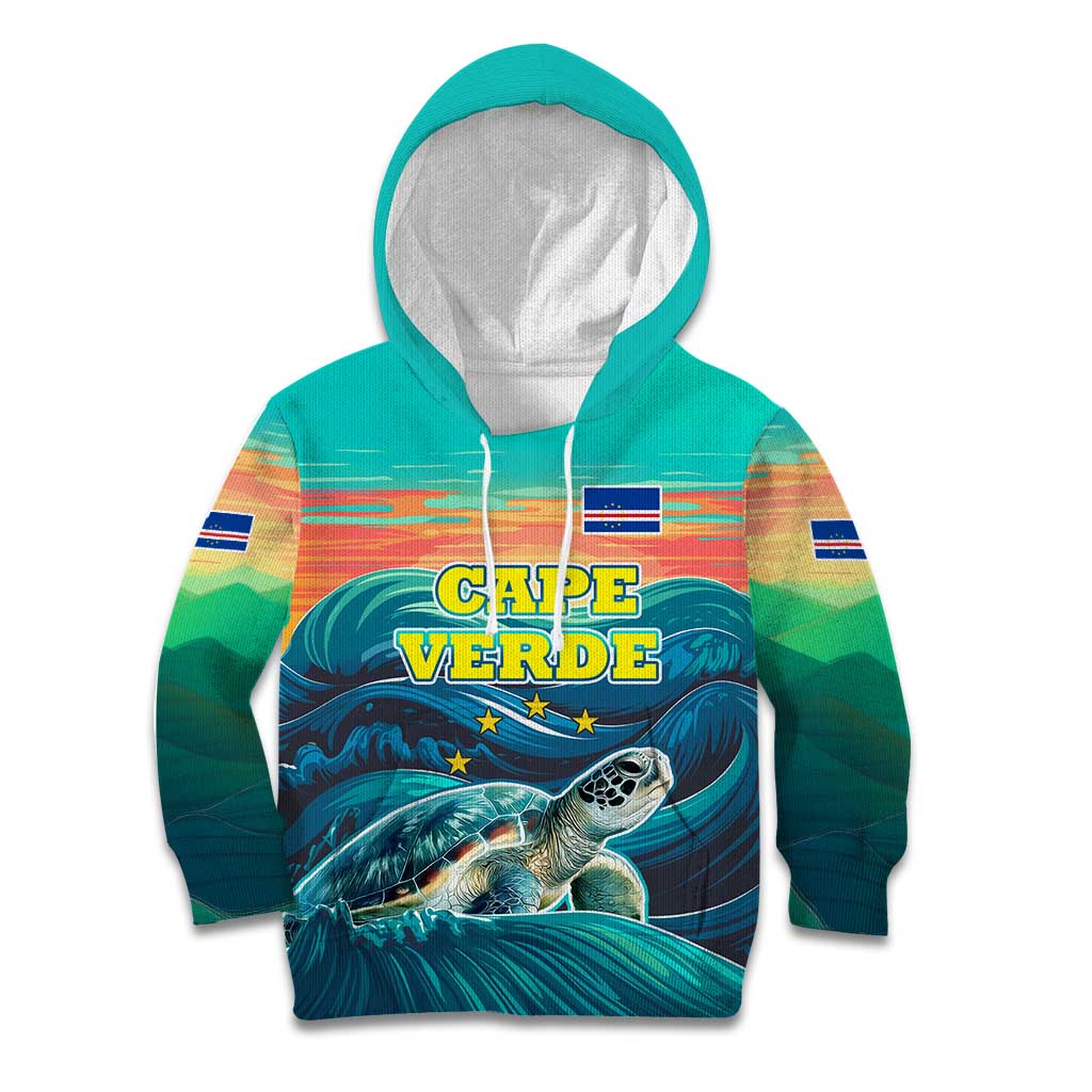 Cape Verde Kid Hoodie with Loggerhead Sea Turtle Ocean Sunset Spirit