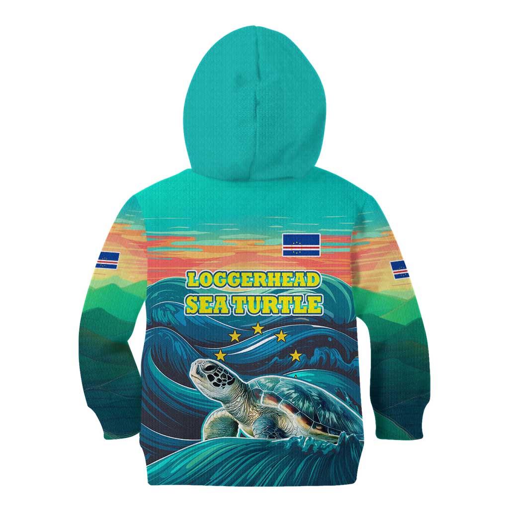 Cape Verde Kid Hoodie with Loggerhead Sea Turtle Ocean Sunset Spirit