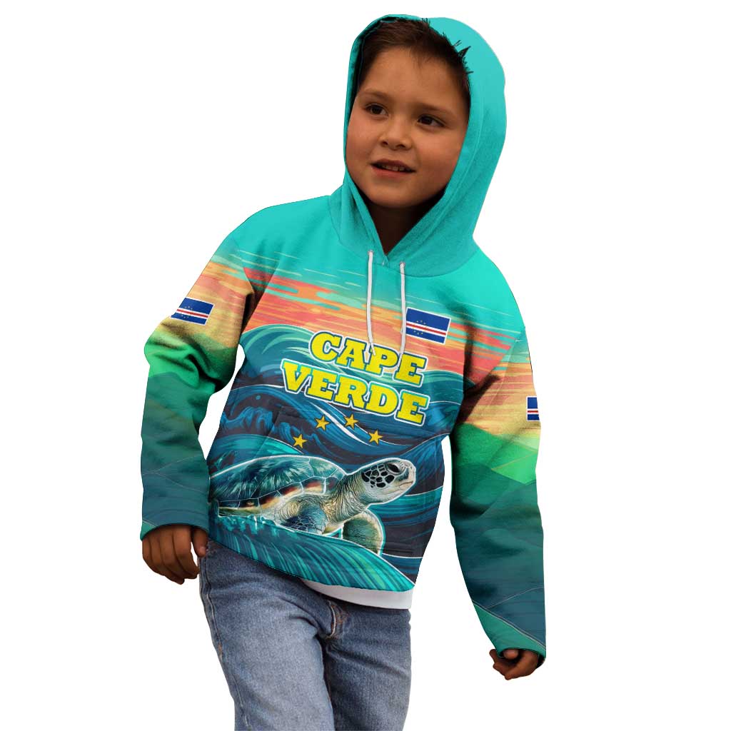 Cape Verde Kid Hoodie with Loggerhead Sea Turtle Ocean Sunset Spirit