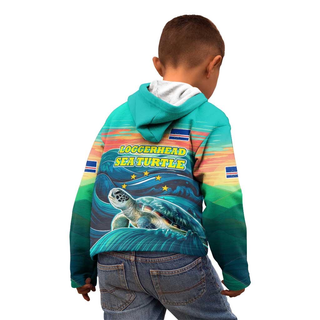 Cape Verde Kid Hoodie with Loggerhead Sea Turtle Ocean Sunset Spirit