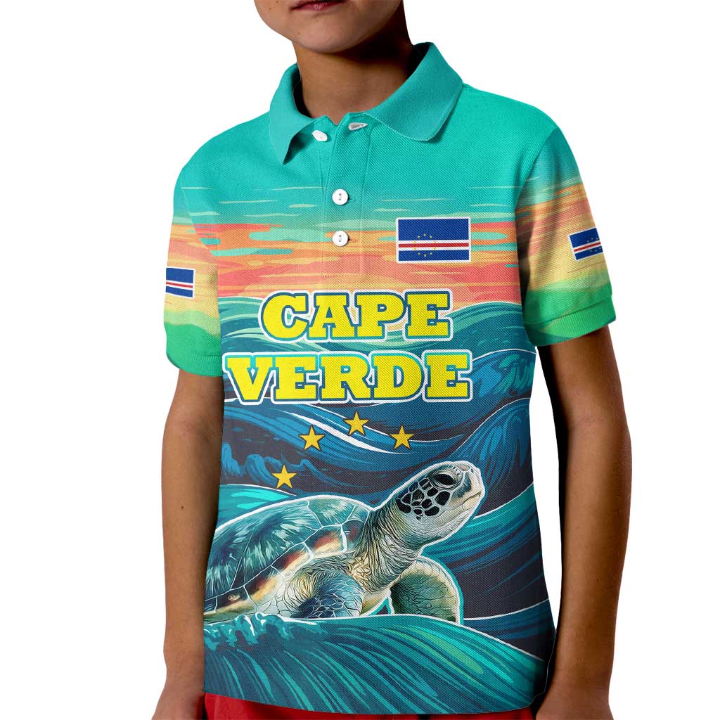 Cape Verde Kid Polo Shirt with Loggerhead Sea Turtle Ocean Sunset Spirit