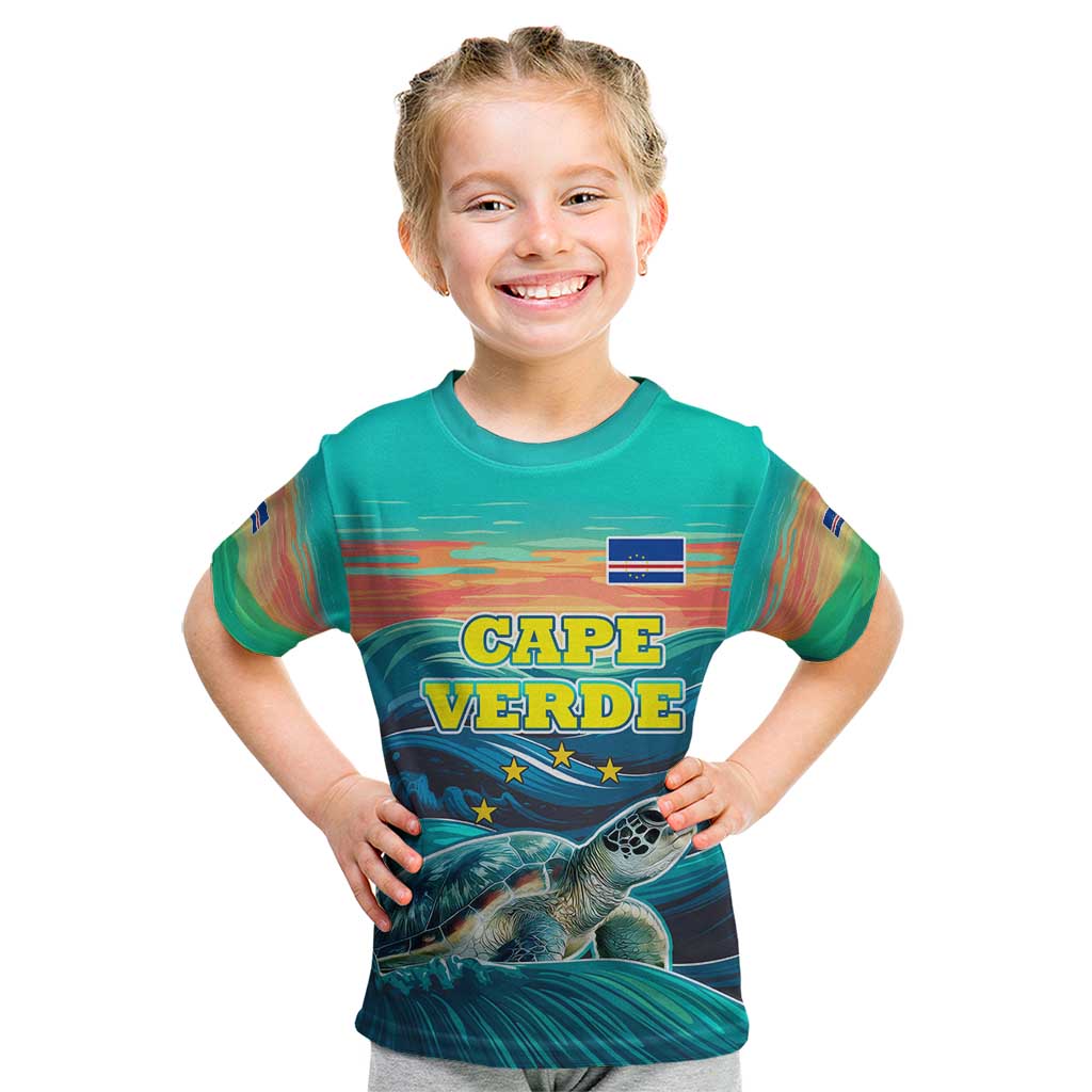 Cape Verde Kid T Shirt with Loggerhead Sea Turtle Ocean Sunset Spirit