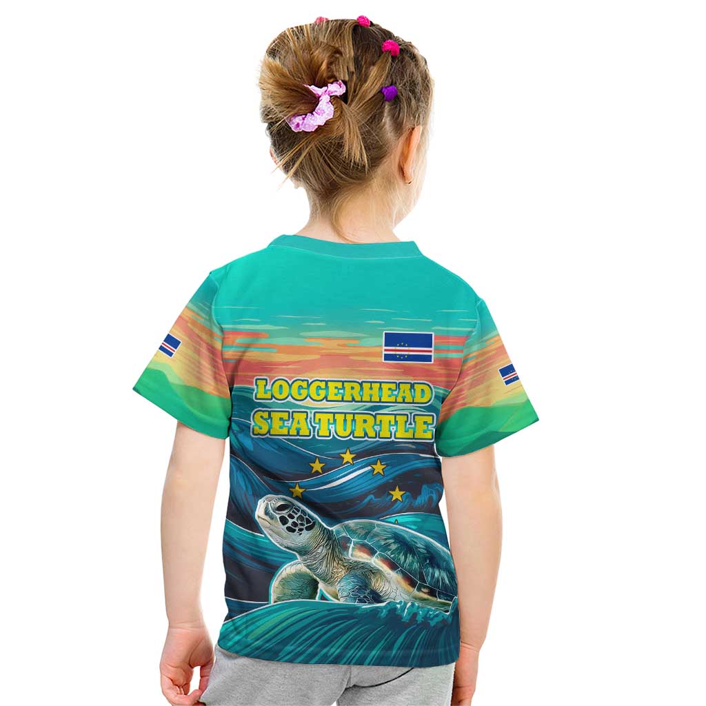 Cape Verde Kid T Shirt with Loggerhead Sea Turtle Ocean Sunset Spirit