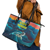 Cape Verde Leather Tote Bag with Loggerhead Sea Turtle Ocean Sunset Spirit