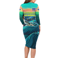 Cape Verde Long Sleeve Bodycon Dress with Loggerhead Sea Turtle Ocean Sunset Spirit