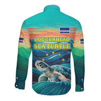 Cape Verde Long Sleeve Button Shirt with Loggerhead Sea Turtle Ocean Sunset Spirit