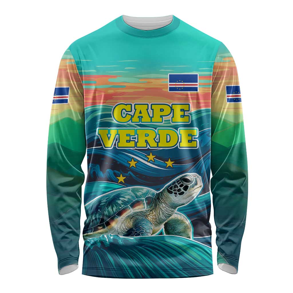 Cape Verde Long Sleeve Shirt with Loggerhead Sea Turtle Ocean Sunset Spirit