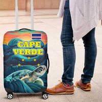 Cape Verde Luggage Cover with Loggerhead Sea Turtle Ocean Sunset Spirit