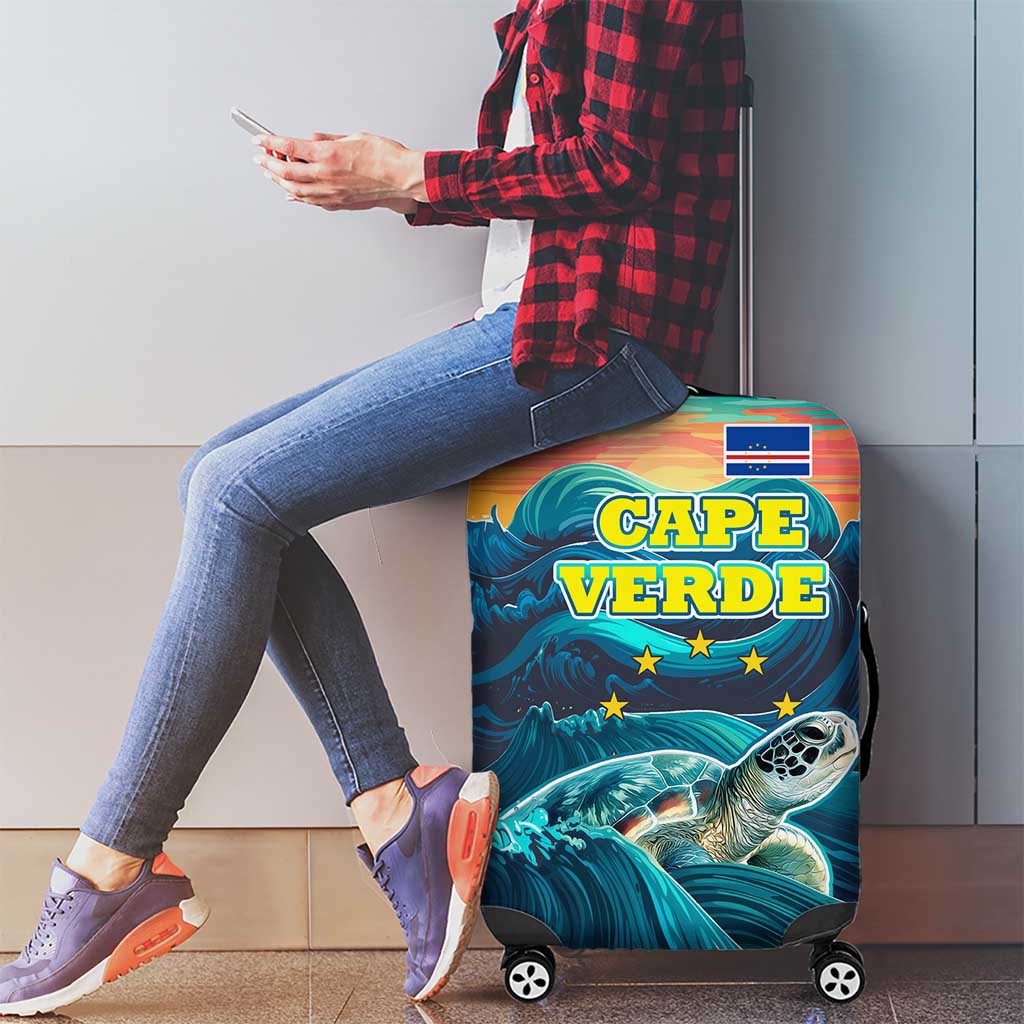 Cape Verde Luggage Cover with Loggerhead Sea Turtle Ocean Sunset Spirit