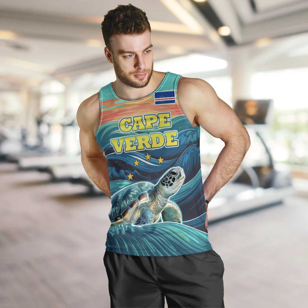 Cape Verde Men Tank Top with Loggerhead Sea Turtle Ocean Sunset Spirit