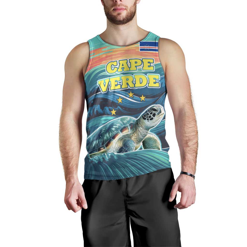 Cape Verde Men Tank Top with Loggerhead Sea Turtle Ocean Sunset Spirit