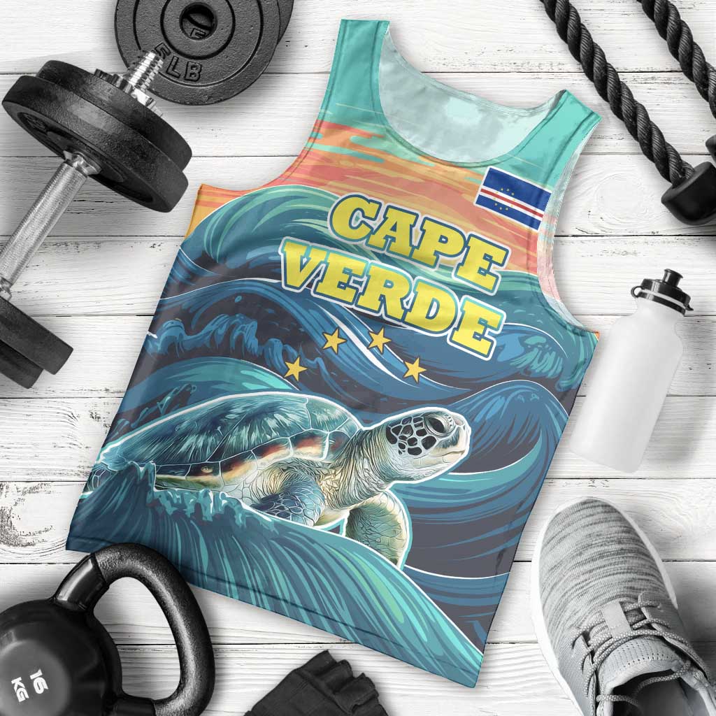 Cape Verde Men Tank Top with Loggerhead Sea Turtle Ocean Sunset Spirit