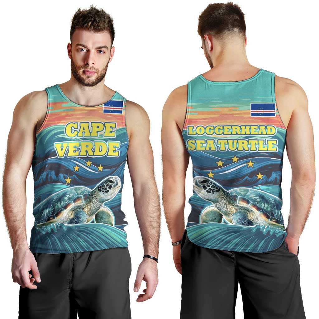 Cape Verde Men Tank Top with Loggerhead Sea Turtle Ocean Sunset Spirit