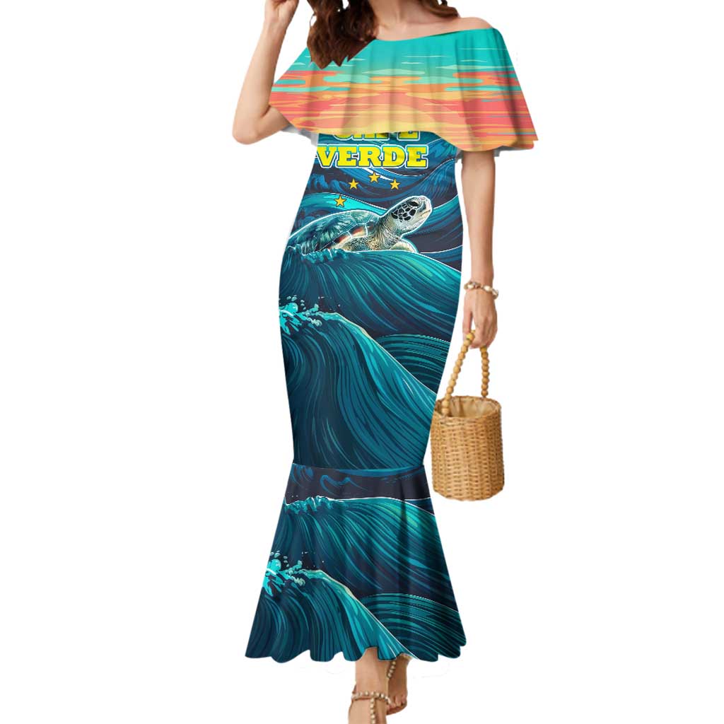 Cape Verde Mermaid Dress with Loggerhead Sea Turtle Ocean Sunset Spirit
