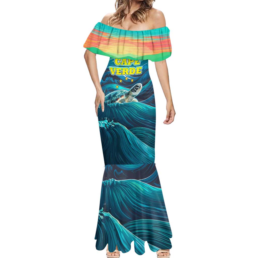 Cape Verde Mermaid Dress with Loggerhead Sea Turtle Ocean Sunset Spirit