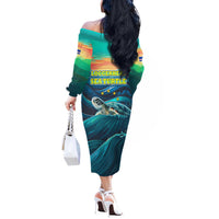 Cape Verde Off The Shoulder Long Sleeve Dress with Loggerhead Sea Turtle Ocean Sunset Spirit