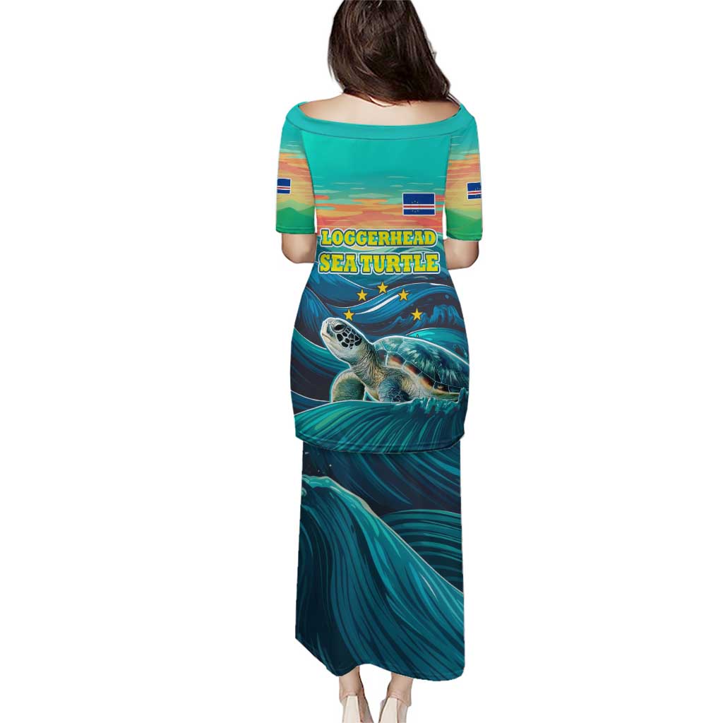 Cape Verde Puletasi with Loggerhead Sea Turtle Ocean Sunset Spirit