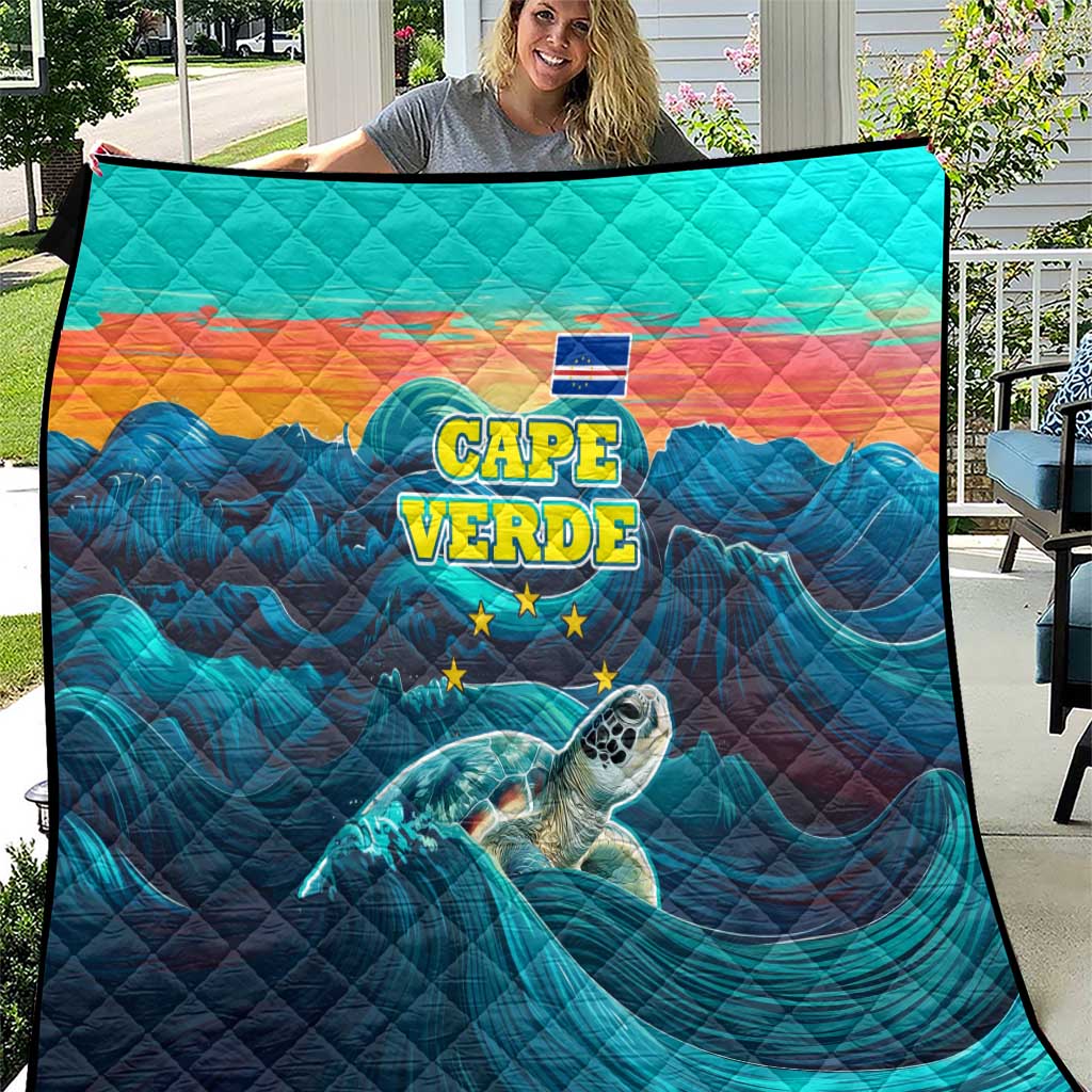 Cape Verde Quilt with Loggerhead Sea Turtle Ocean Sunset Spirit