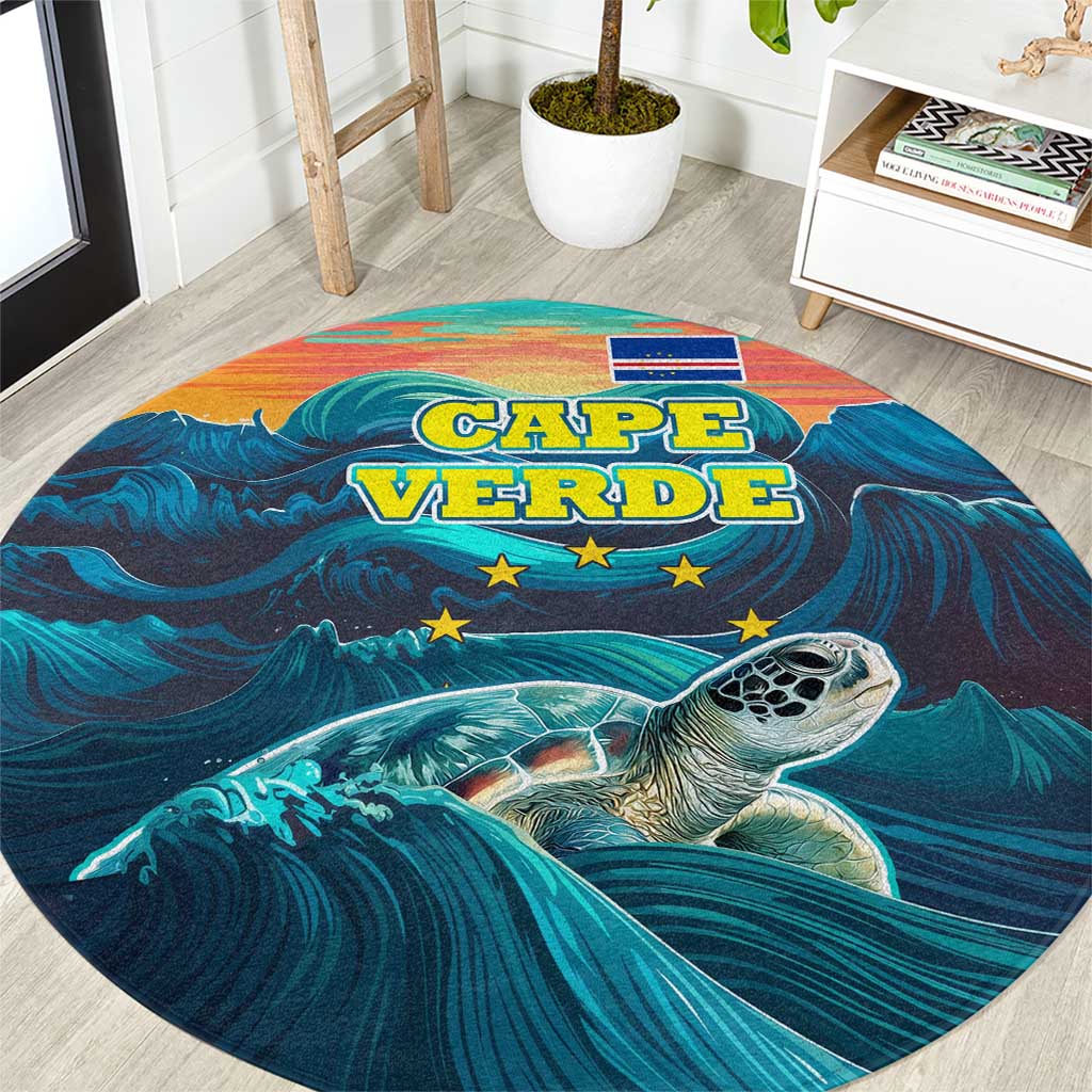 Cape Verde Round Carpet with Loggerhead Sea Turtle Ocean Sunset Spirit