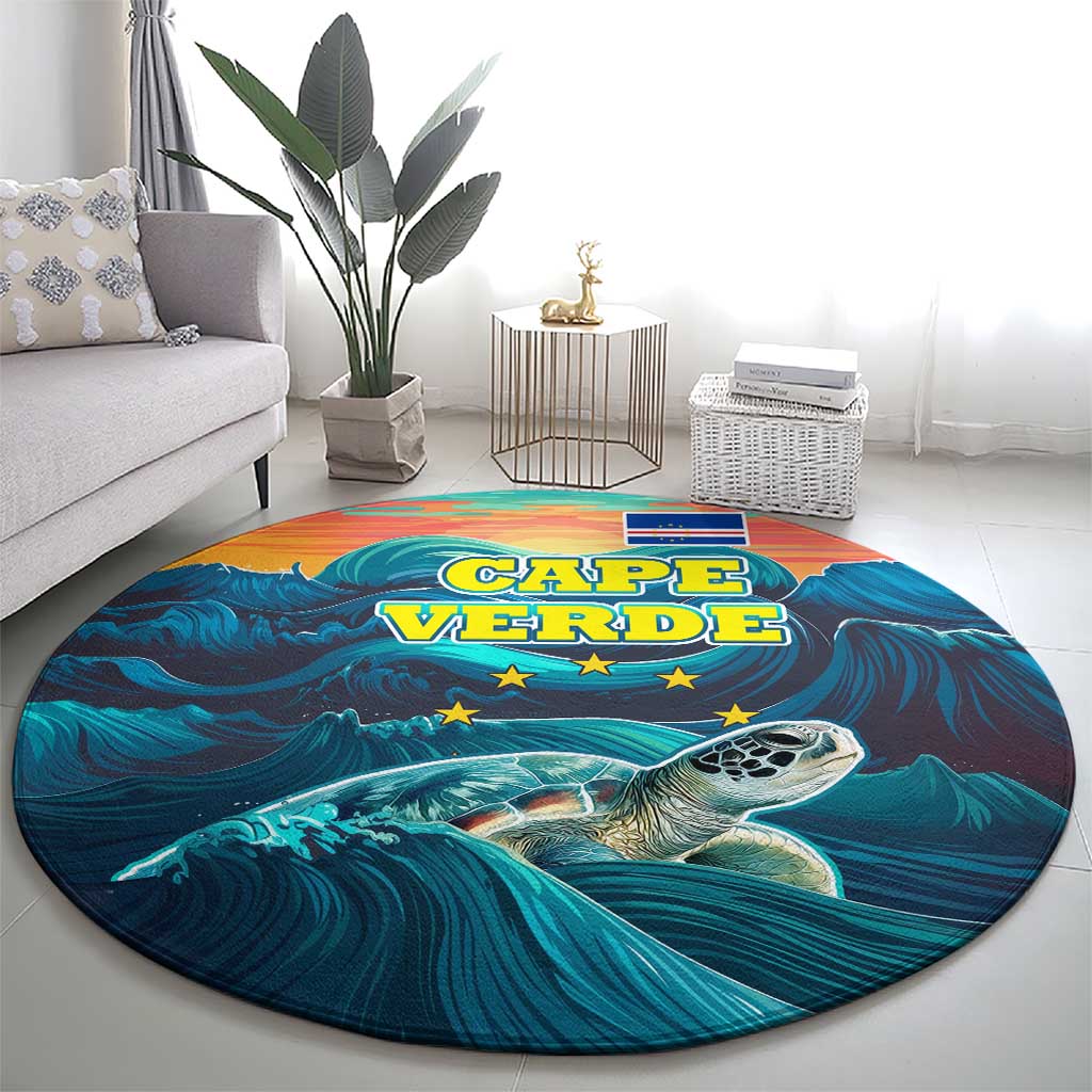 Cape Verde Round Carpet with Loggerhead Sea Turtle Ocean Sunset Spirit