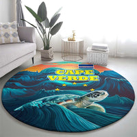 Cape Verde Round Carpet with Loggerhead Sea Turtle Ocean Sunset Spirit